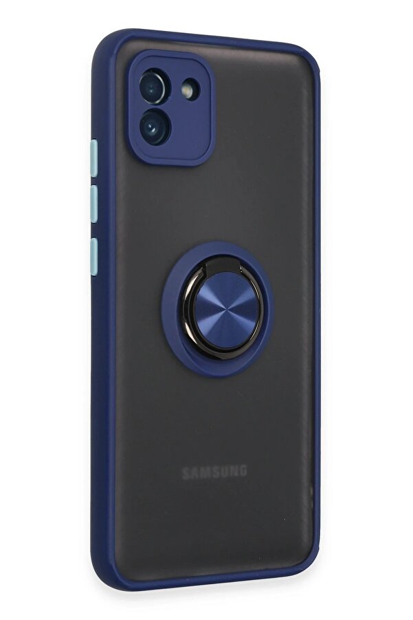 Samsung Galaxy A03 Kılıf Montreal Yüzüklü Si̇li̇kon Kapak - Laci̇vert - Dropx4650-2049