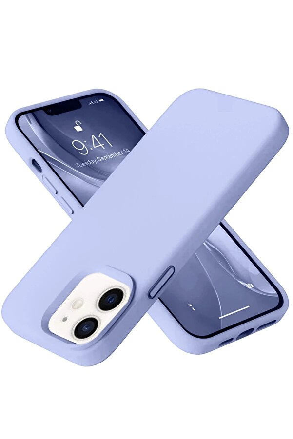 İphone 12 Kılıf Nano İçi̇ Kadi̇fe Si̇li̇kon - Li̇la - Dropx6997-8100