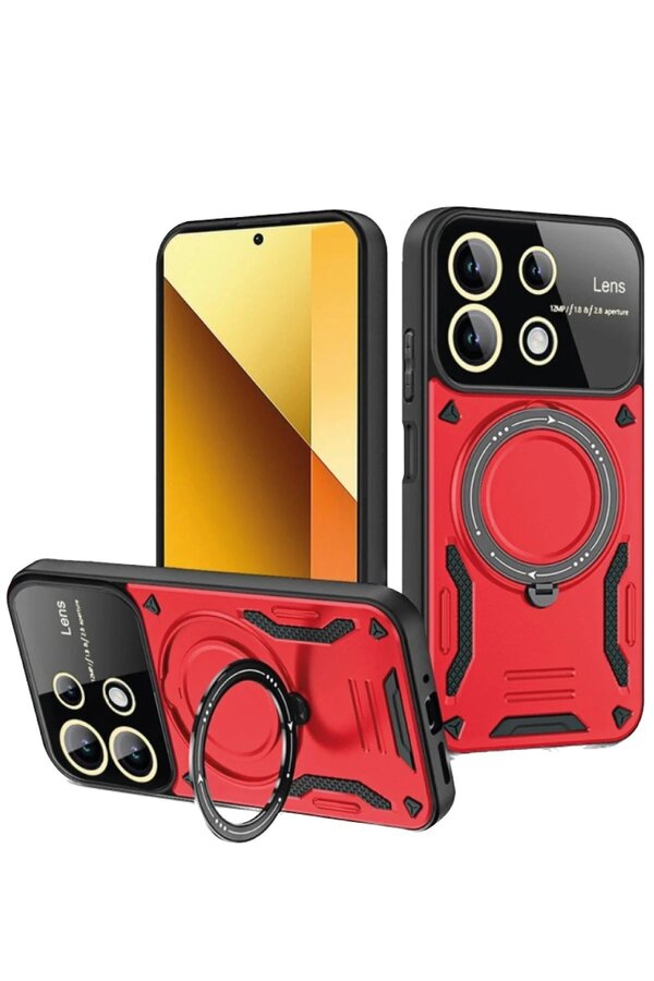 Xi̇aomi̇ Redmi̇ Note 13 4G Kılıf Joy Lens Standlı Kapak - Kırmızı - Dropx7812-7911