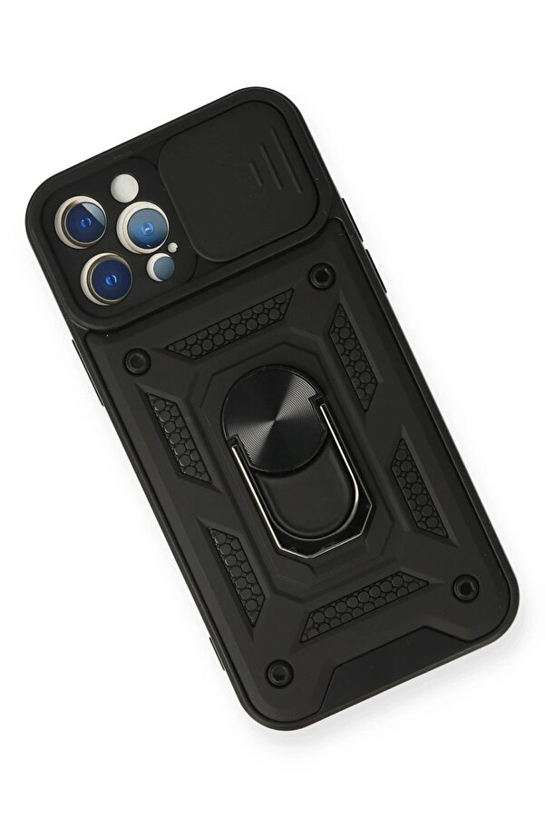 İphone 12 Pro Kılıf Pars Lens Yüzüklü Si̇li̇kon - Si̇yah - Dropx8864-8002