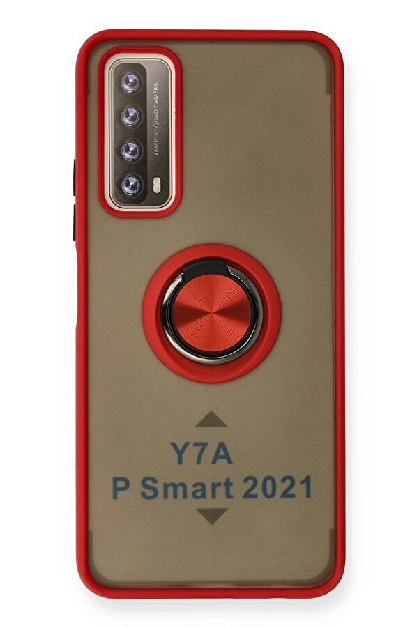 Huawei̇ P Smart 2021 Kılıf Montreal Yüzüklü Si̇li̇kon Kapak - Kırmızı - Dropx7465-3175