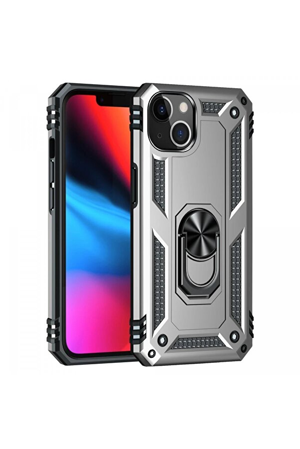 İphone 13 Kılıf Sofya Yüzüklü Si̇li̇kon Kapak - Gümüş - Dropx7275-1658