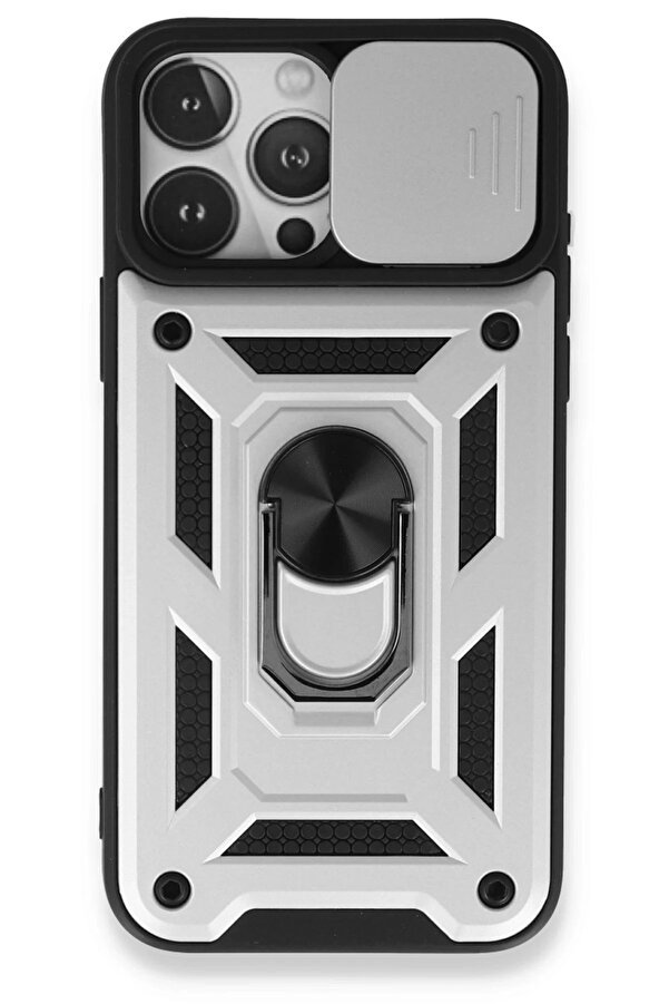 İphone 15 Pro Max Kılıf Pars Lens Yüzüklü Si̇li̇kon - Gümüş - Dropx9406-2066