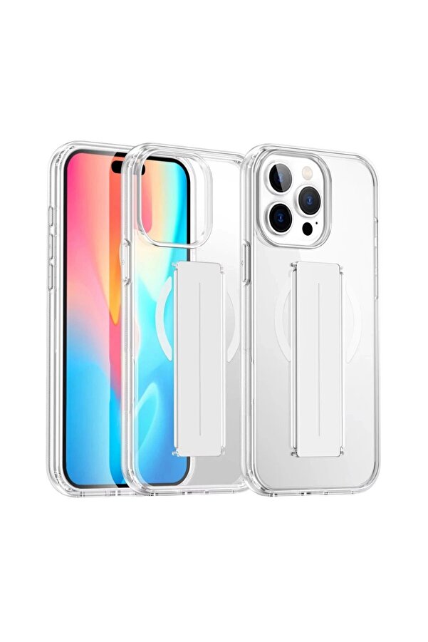 İphone 15 Pro Max Kılıf Alfa Magsafe Standlı Kapak - Şeffaf - Dropx9250-2390