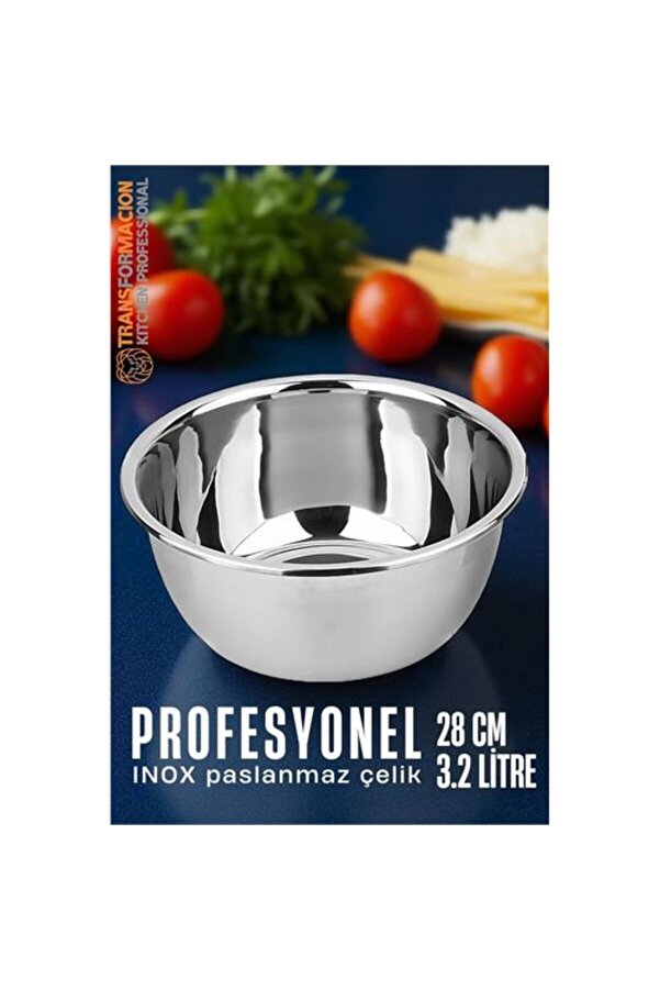Inox Kase 28 Cm 3.2 Li̇tre Karıştırma Kabı Profesyonel 304 Paslanmaz Çeli̇k
