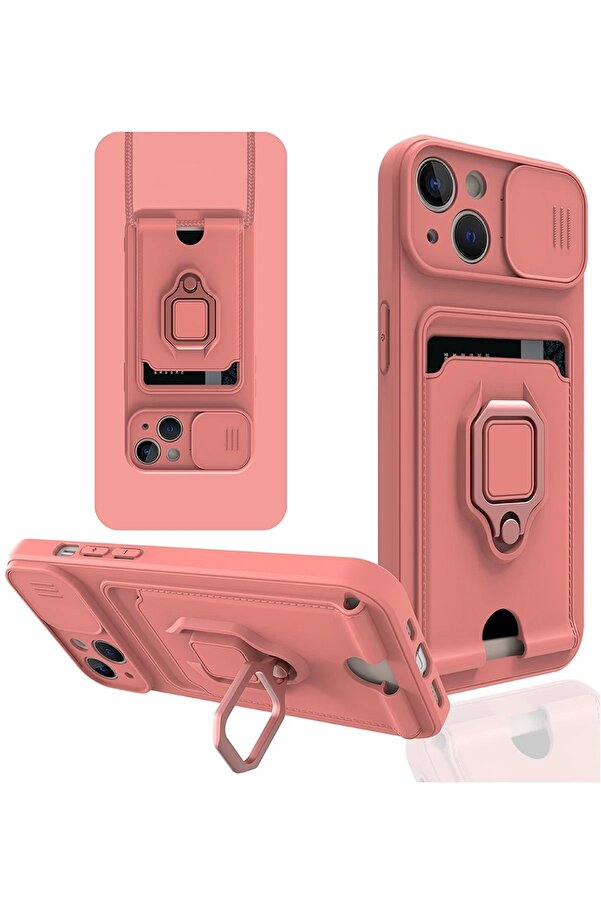 İphone 13 Kılıf Zuma Kartvi̇zi̇tli̇ Yüzüklü Si̇li̇kon - Pembe - Dropx5249-1829