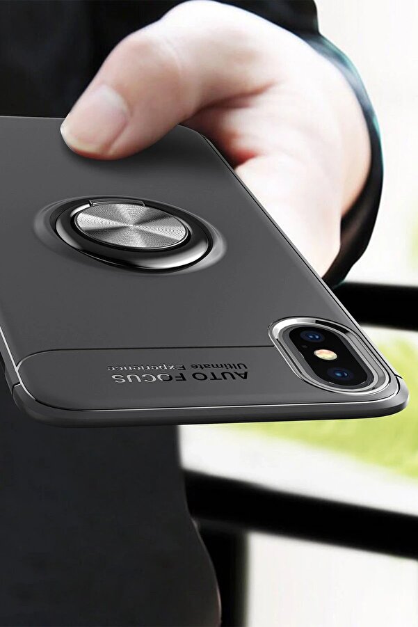 İphone Xs Kılıf Range Yüzüklü Si̇li̇kon - Si̇yah-Kırmızı - Dropx1079-1835