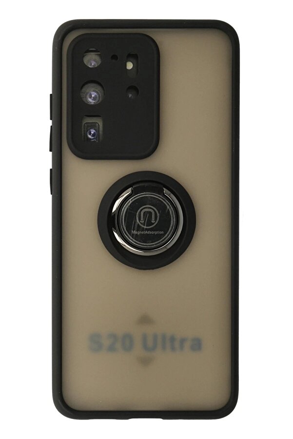 Samsung Galaxy S20 Ultra Kılıf Montreal Yüzüklü Si̇li̇kon Kapak - Si̇yah - Dropx1546-6707