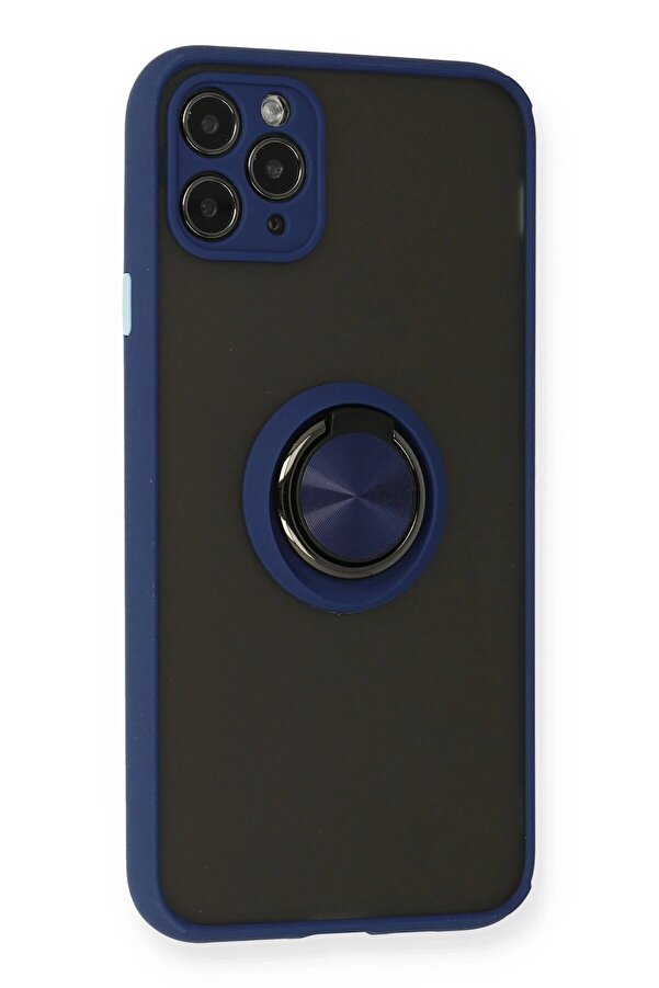 İphone 11 Pro Max Kılıf Montreal Yüzüklü Si̇li̇kon Kapak - Laci̇vert - Dropx8405-9477
