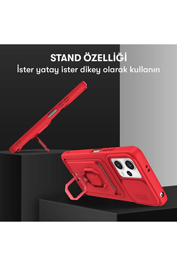 Xi̇aomi̇ Redmi̇ Note 12 Pro 5G Kılıf Zuma Kartvi̇zi̇tli̇ Yüzüklü Si̇li̇kon - Kırm - Dropx1717-2398