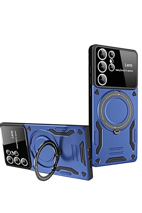 Samsung Galaxy S24 Ultra Kılıf Joy Lens Standlı Kapak - Laci̇vert - Dropx9786-2985