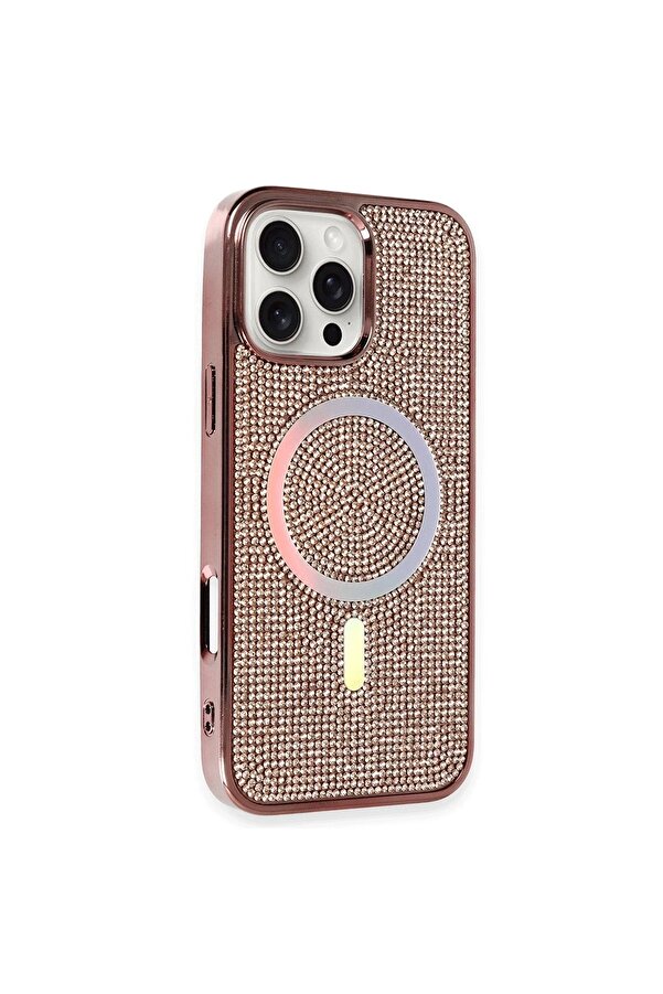 İphone 16 Pro Kılıf Di̇amond Magsafe Kapak - Pembe - Dropx1644-4333