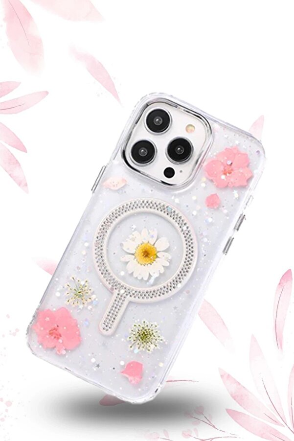 İphone 15 Pro Flower Magsafe Kapak - Mor - Dropx4047-9627