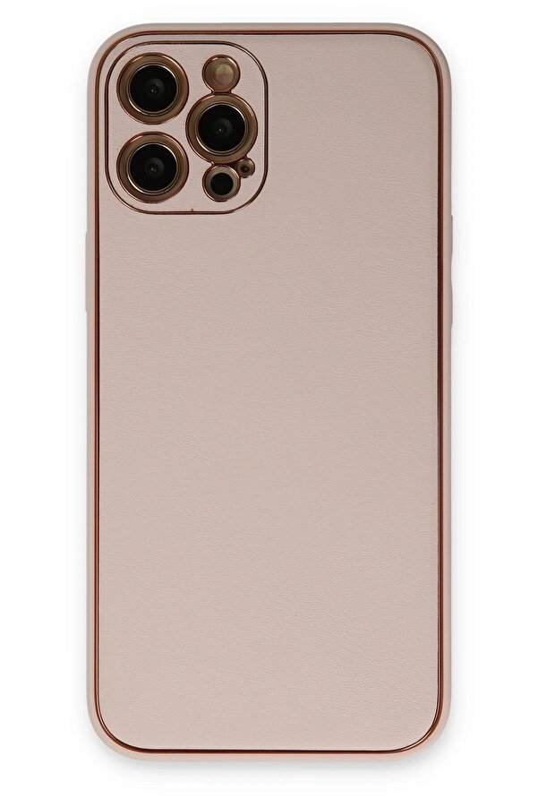 İphone 12 Pro Kılıf Coco Deri̇ Si̇li̇kon Kapak - Pudra - Dropx5666-1492