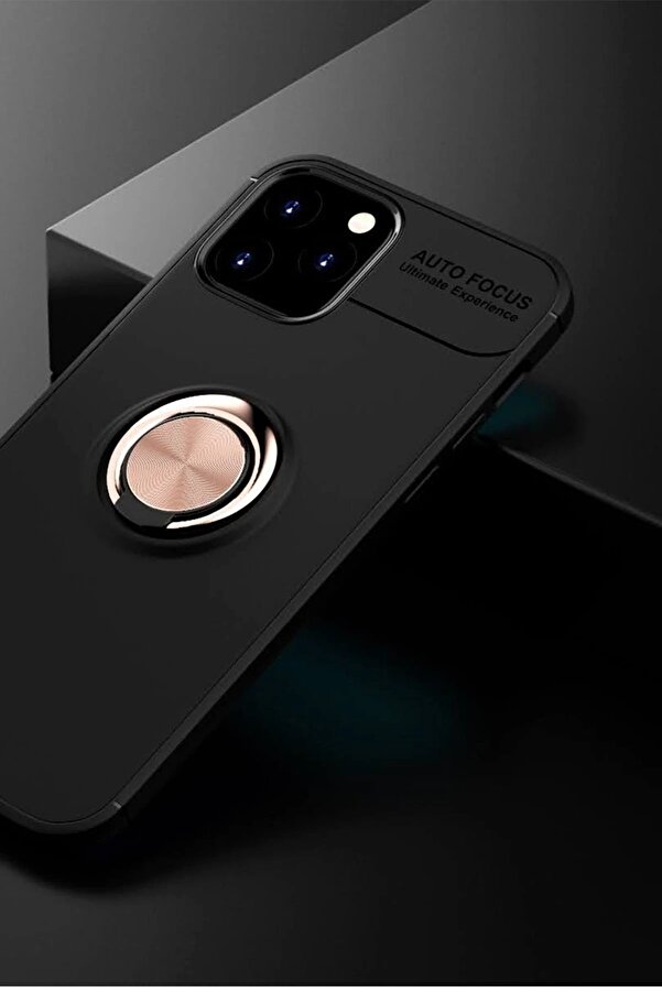 İphone 12 Kılıf Range Yüzüklü Si̇li̇kon - Si̇yah-Gold - Dropx3098-8315