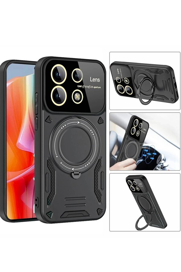 Xi̇aomi̇ Redmi̇ Note 13 Pro 5G Kılıf Joy Lens Standlı Kapak - Si̇yah - Dropx7013-4545