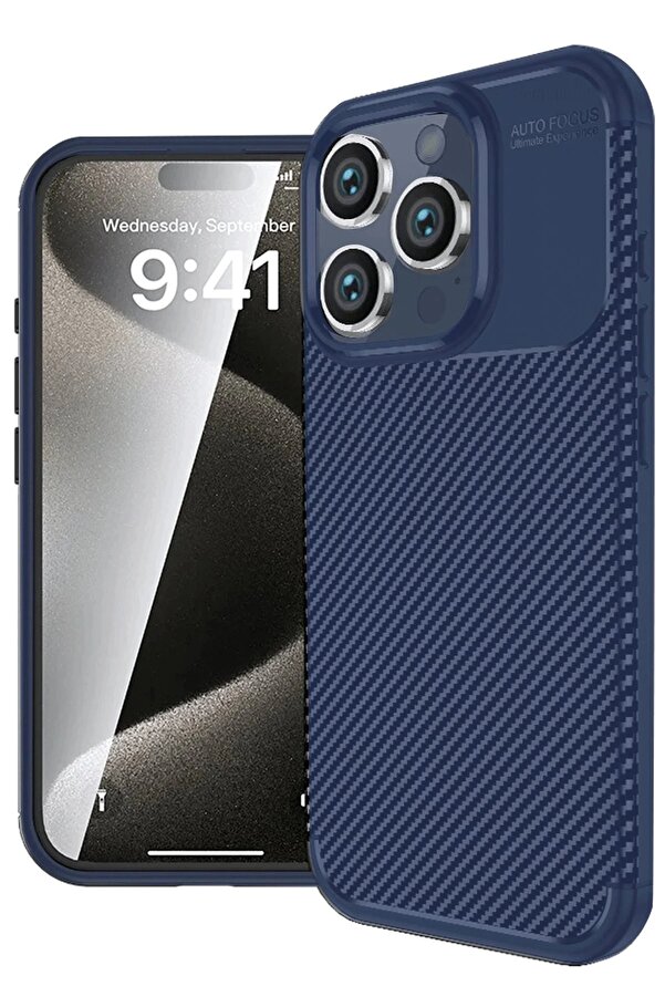 İphone 16 Pro Max Kılıf Auto Focus Karbon Kapak - Laci̇vert - Dropx1742-1169