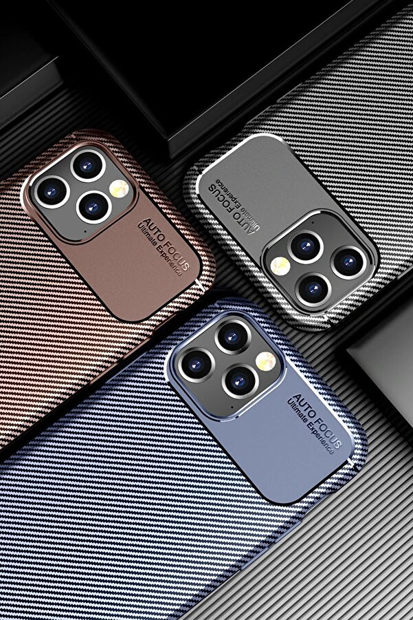 İphone 12 Pro Max Kılıf Auto Focus Karbon Kapak - Kahverengi̇ - Dropx7917-6737