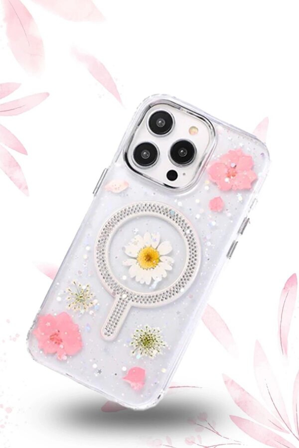 İphone 14 Pro Flower Magsafe Kapak - Sarı - Dropx4223-5847