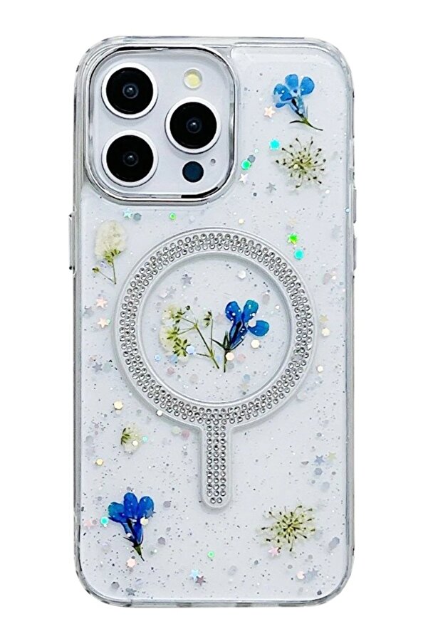 İphone 14 Pro Max Flower Magsafe Kapak - Krem - Dropx7352-7471
