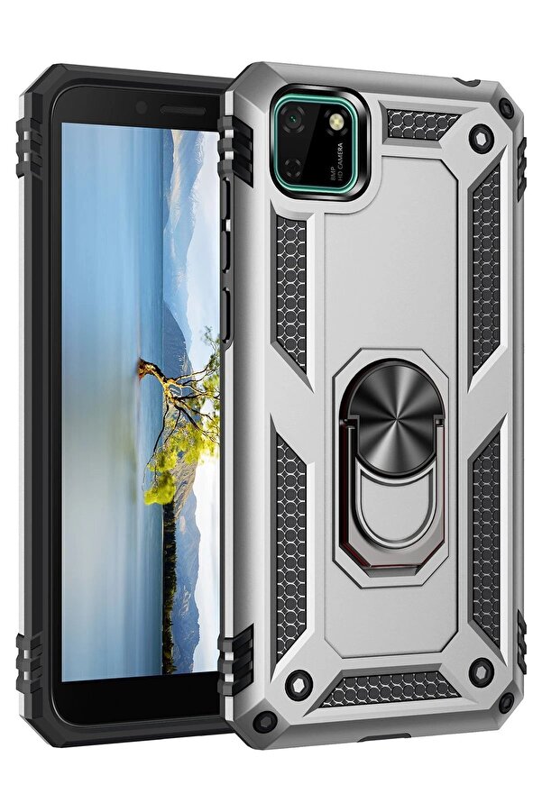 Huawei̇ Y5P Kılıf Sofya Yüzüklü Si̇li̇kon Kapak - Gümüş - Dropx9450-6979