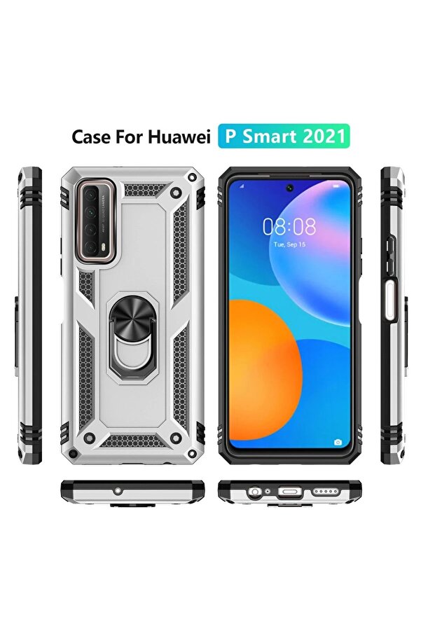 Huawei̇ P Smart 2021 Kılıf Sofya Yüzüklü Si̇li̇kon Kapak - Gümüş - Dropx2038-7942