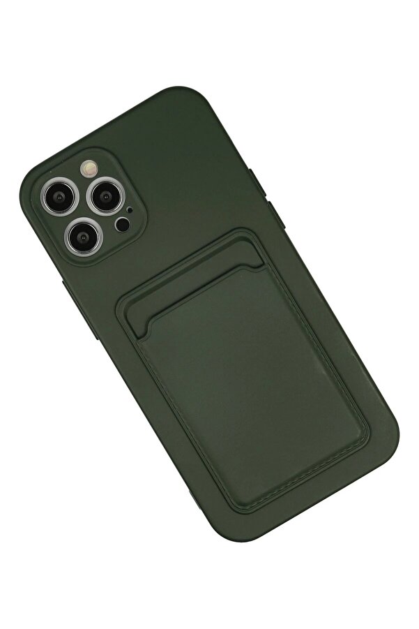 İphone 12 Pro Max Kılıf Kelvi̇n Kartvi̇zi̇tli̇ Si̇li̇kon - Koyu Yeşi̇l - Dropx9682-3757