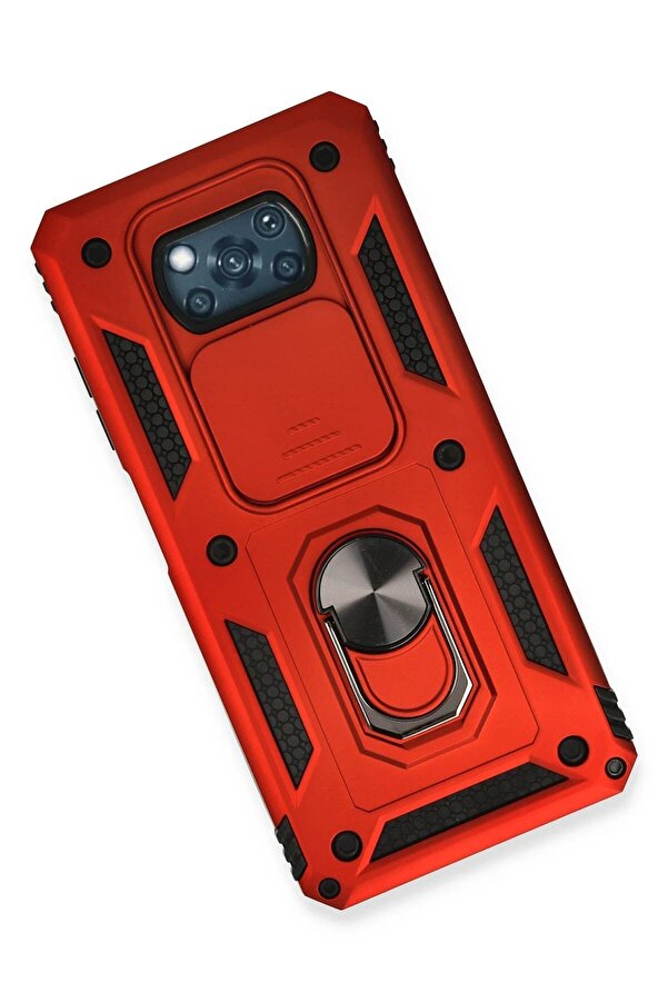 Xi̇aomi̇ Pocophone X3 Kılıf Pars Lens Yüzüklü Si̇li̇kon - Kırmızı - Dropx4741-4166