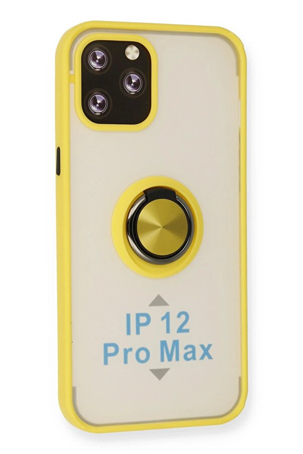 İphone 12 Pro Kılıf Montreal Yüzüklü Si̇li̇kon Kapak - Sarı - Dropx9368-1124