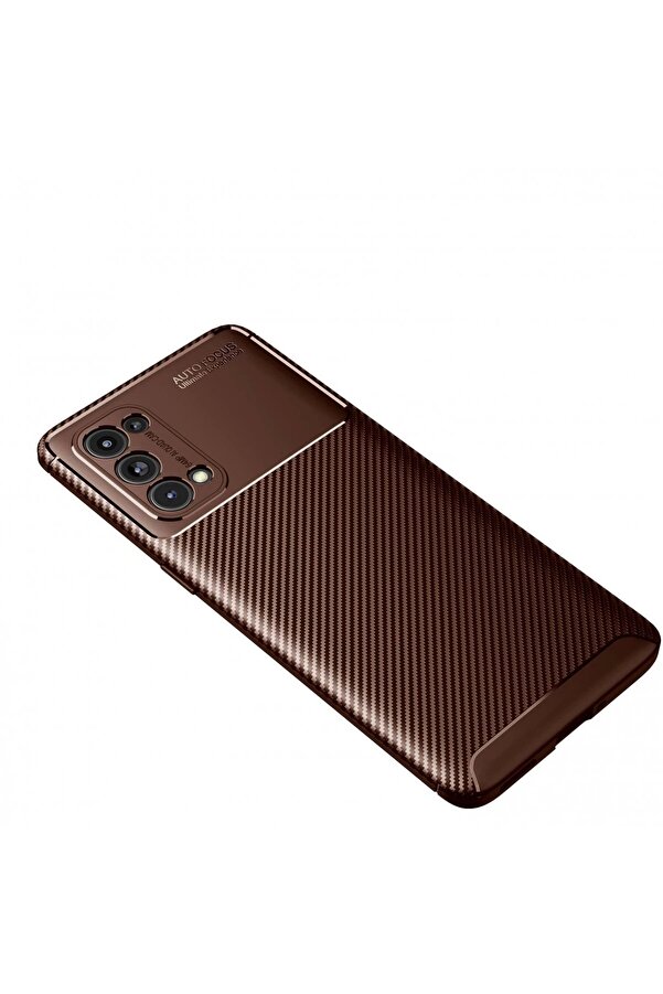 Oppo Reno 5 Pro Kılıf Auto Focus Karbon Kapak - Kahverengi̇ - Dropx7405-9779