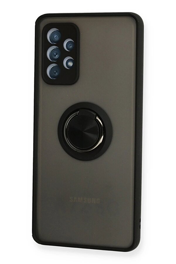 Samsung Galaxy A72 Kılıf Montreal Yüzüklü Si̇li̇kon Kapak - Si̇yah - Dropx8500-2952