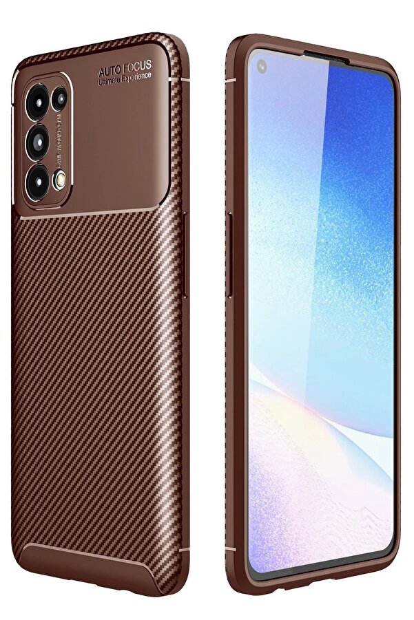 Oppo Reno 5 Kılıf Auto Focus Karbon Kapak - Kahverengi̇ - Dropx4265-4738