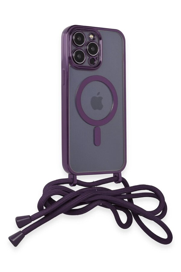 İphone 12 Pro Kılıf Di̇vo Lazer Askılı Magsafe Kapak - Deri̇n Mor - Dropx4482-8426
