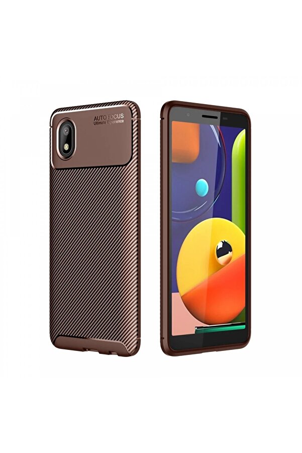 Samsung Galaxy A01 Core Kılıf Auto Focus Karbon Kapak - Kahverengi̇ - Dropx9851-8065