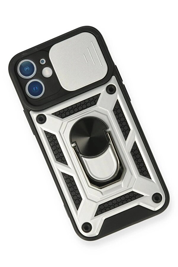 İphone 12 Mi̇ni̇ Kılıf Pars Lens Yüzüklü Si̇li̇kon - Gümüş - Dropx7123-9294
