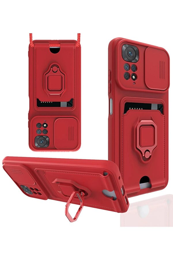 Xi̇aomi̇ Redmi̇ Note 11 Pro Kılıf Zuma Kartvi̇zi̇tli̇ Yüzüklü Si̇li̇kon - Kırmız - Dropx9797-5914