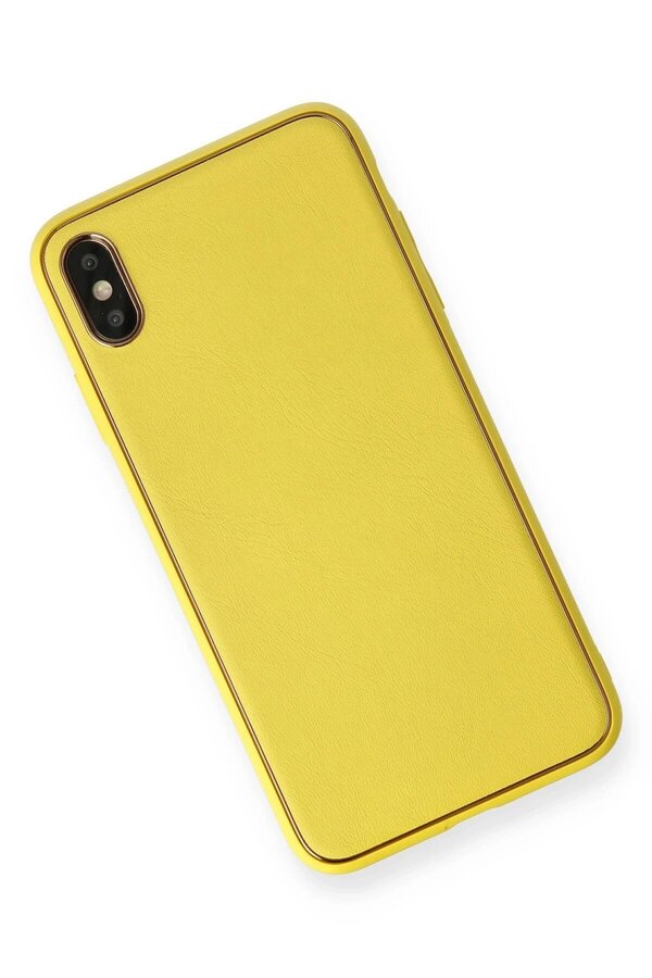 İphone Xs Max Kılıf Coco Deri̇ Si̇li̇kon Kapak - Sarı - Dropx1304-3823
