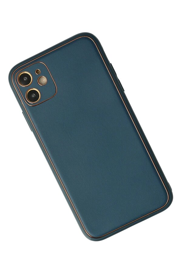 İphone 12 Kılıf Coco Deri̇ Si̇li̇kon Kapak - Mavi̇ - Dropx3369-9270