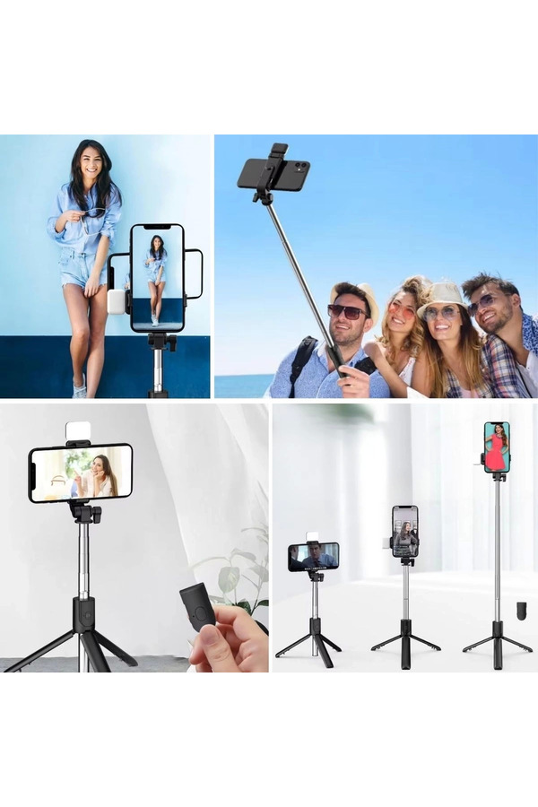 Kendi̇li̇ği̇nden Led Işıklı Kumandalı Uzayabi̇len Selfi̇e Çubuğu,Masa Üstü Tri̇pod
