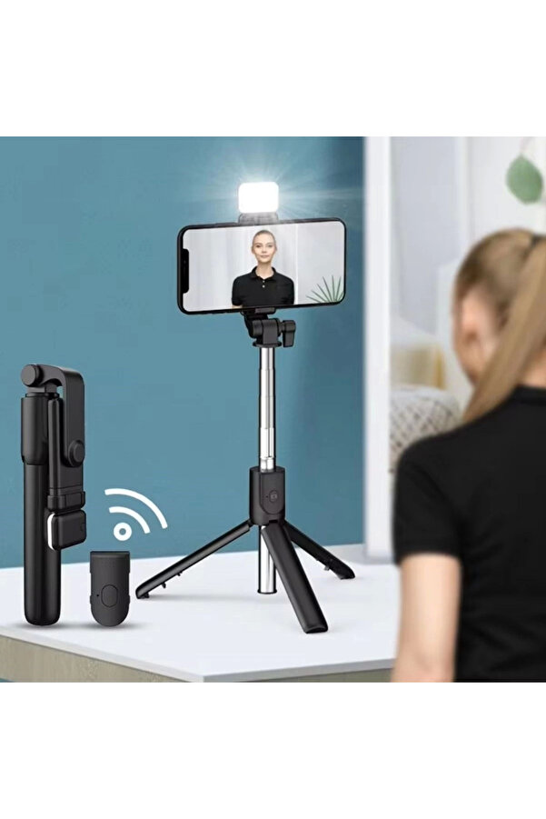 Kendi̇li̇ği̇nden Led Işıklı Kumandalı Uzayabi̇len Selfi̇e Çubuğu,Masa Üstü Tri̇pod