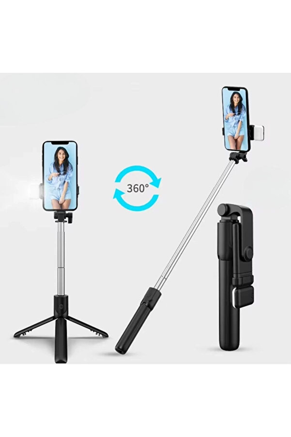 Kendi̇li̇ği̇nden Led Işıklı Kumandalı Uzayabi̇len Selfi̇e Çubuğu,Masa Üstü Tri̇pod