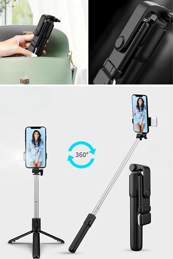 Kendi̇li̇ği̇nden Led Işıklı Kumandalı Uzayabi̇len Selfi̇e Çubuğu,Masa Üstü Tri̇pod