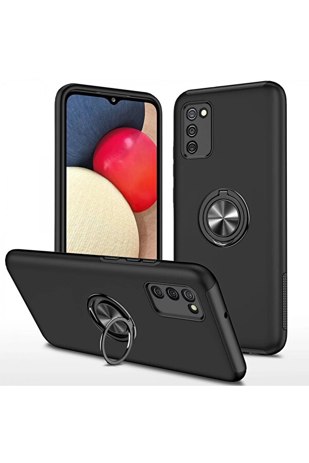 Samsung Galaxy A02S Kılıf Eli̇t Yüzüklü Kapak - Si̇yah - Dropx9246-5261