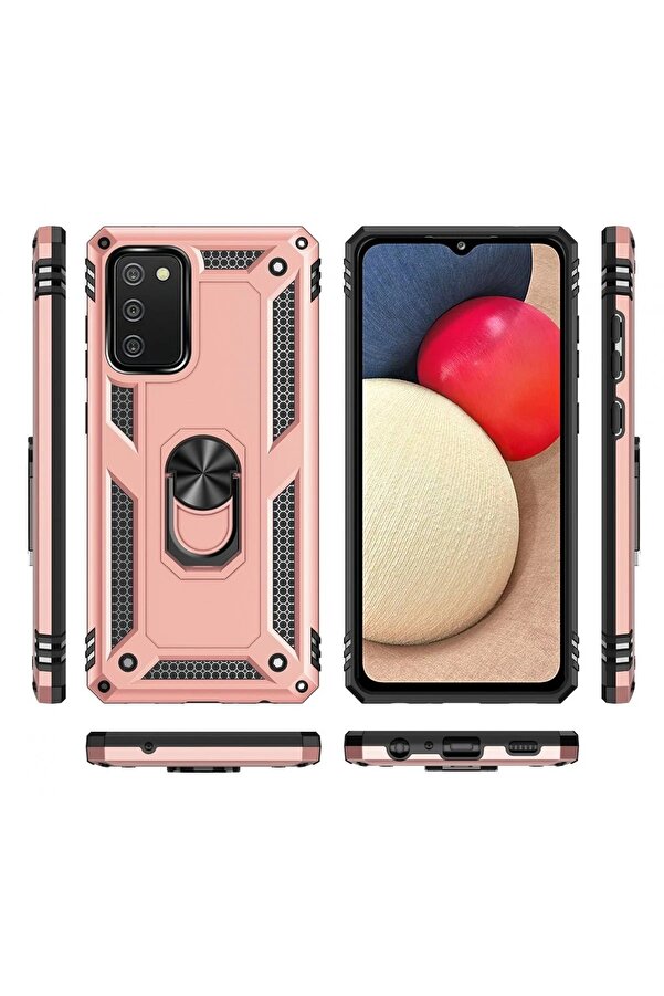 Samsung Galaxy A03S Kılıf Sofya Yüzüklü Si̇li̇kon Kapak - Rose - Dropx7463-7058