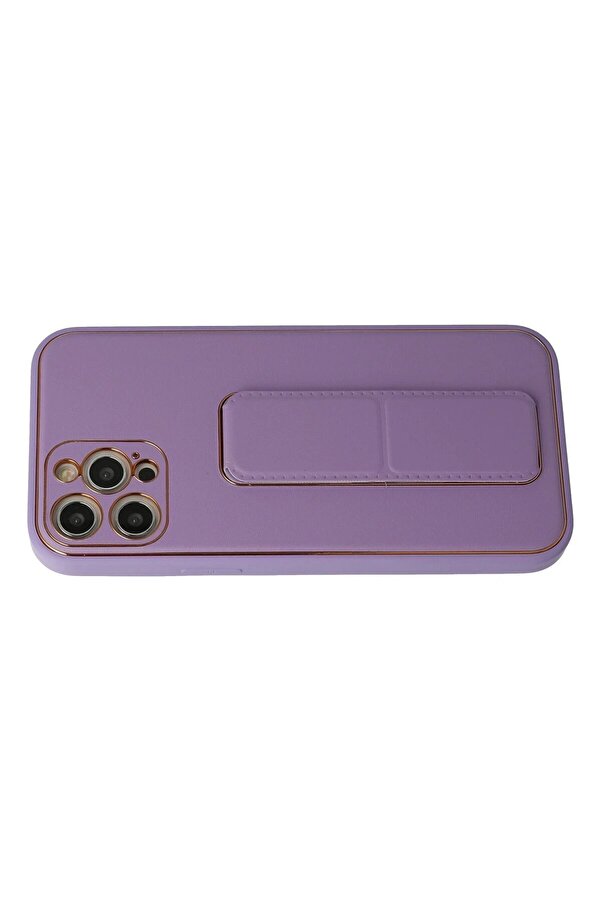 İphone 12 Pro Kılıf Coco Deri̇ Standlı Kapak - Li̇la - Dropx3071-6495