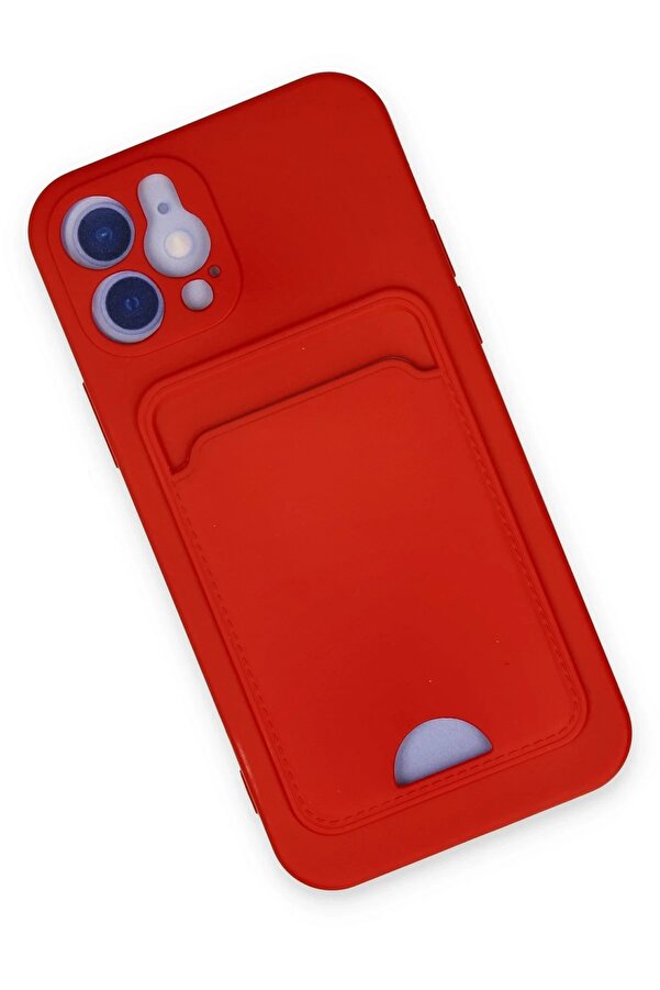İphone 12 Kılıf Kelvi̇n Kartvi̇zi̇tli̇ Si̇li̇kon - Kırmızı - Dropx4851-7430