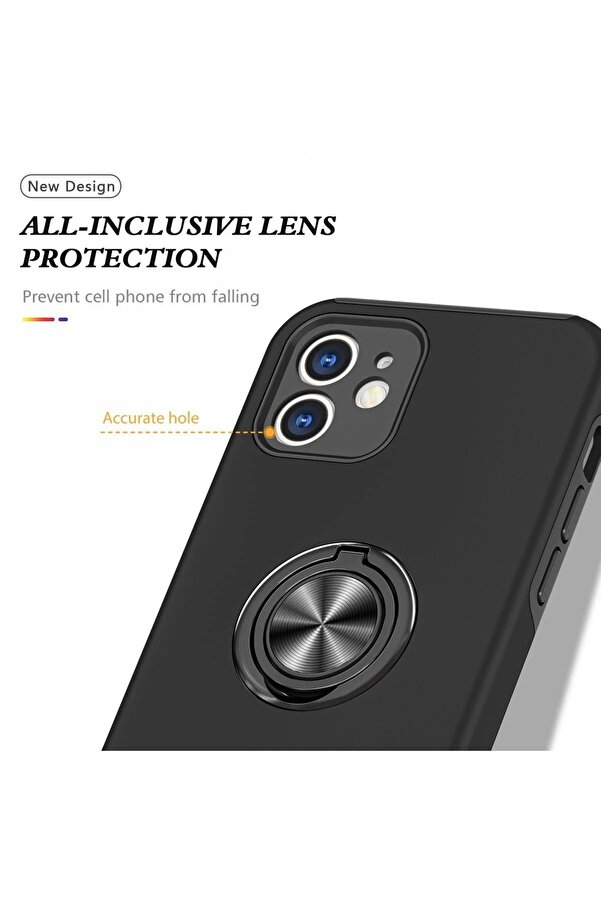 İphone 12 Mi̇ni̇ Kılıf Eli̇t Yüzüklü Kapak - Si̇yah - Dropx1037-6632