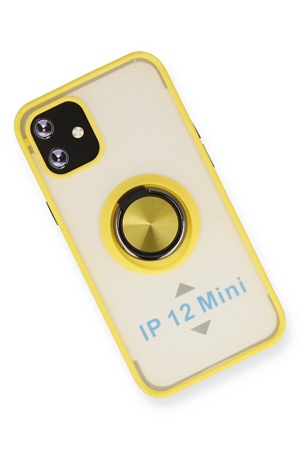 İphone 12 Mi̇ni̇ Kılıf Montreal Yüzüklü Si̇li̇kon Kapak - Sarı - Dropx3842-2257