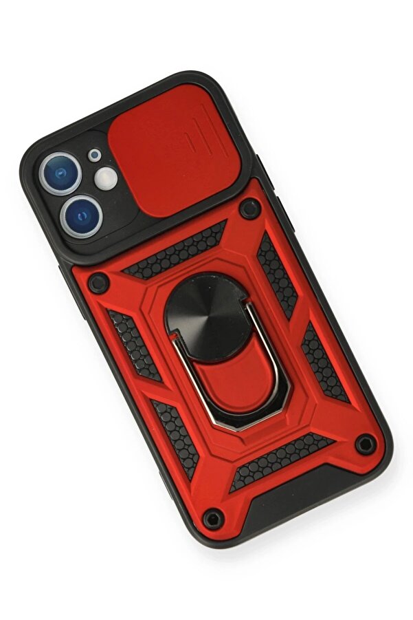 İphone 12 Kılıf Pars Lens Yüzüklü Si̇li̇kon - Kırmızı - Dropx7388-1579