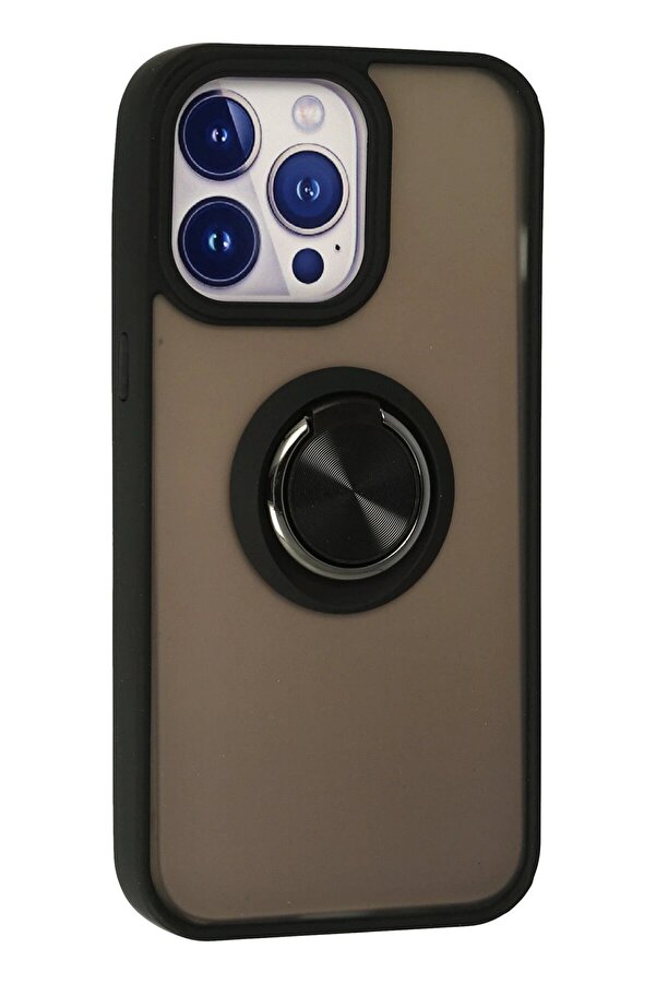 İphone 15 Pro Kılıf Montreal Yüzüklü Si̇li̇kon Kapak - Si̇yah - Dropx8355-4876
